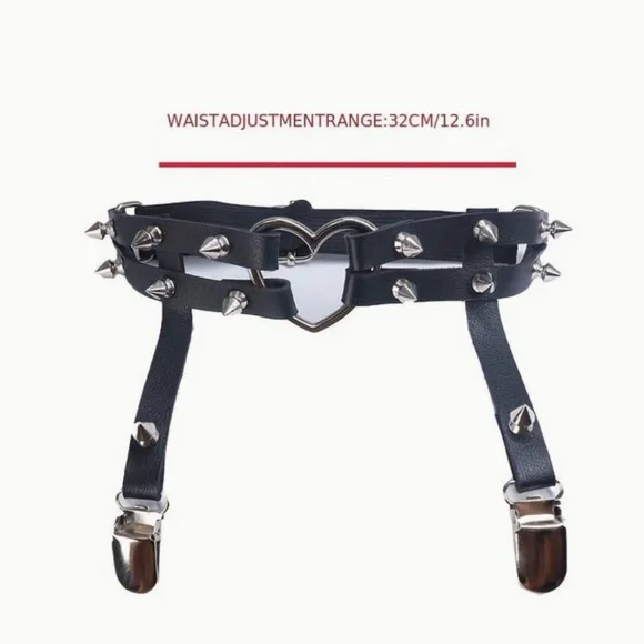 1 pc adjustable sexy PU Leather Rivets Heart Garters Strap 1974 - Picture 2 of 2